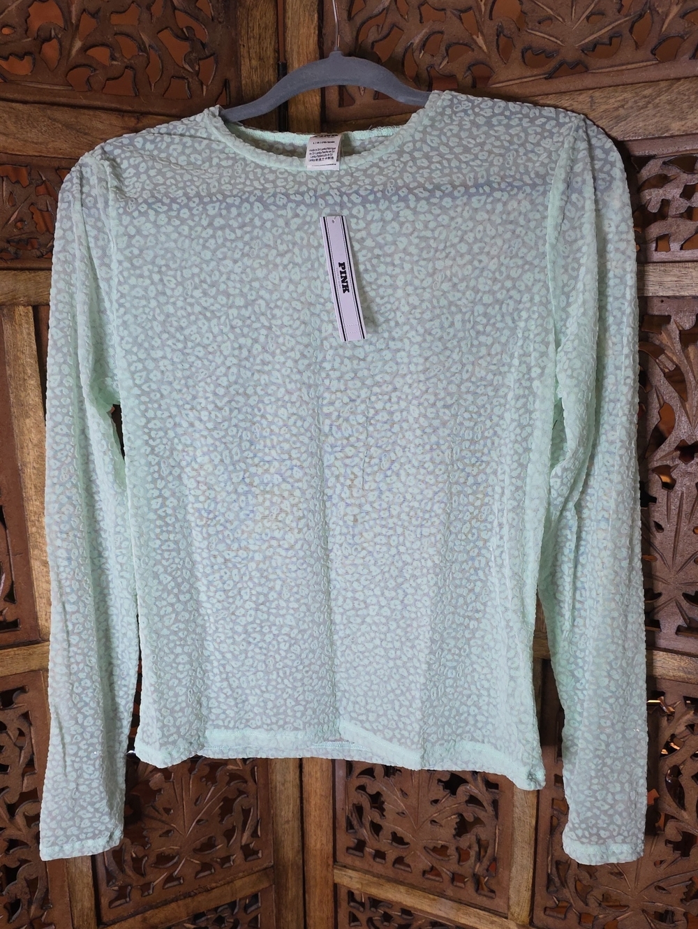 PINK Victoria's Secret Mint Leopard-Textured Long Sleeve Tee